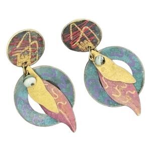Vintage 90s Handcrafted Earrings Muted Metals